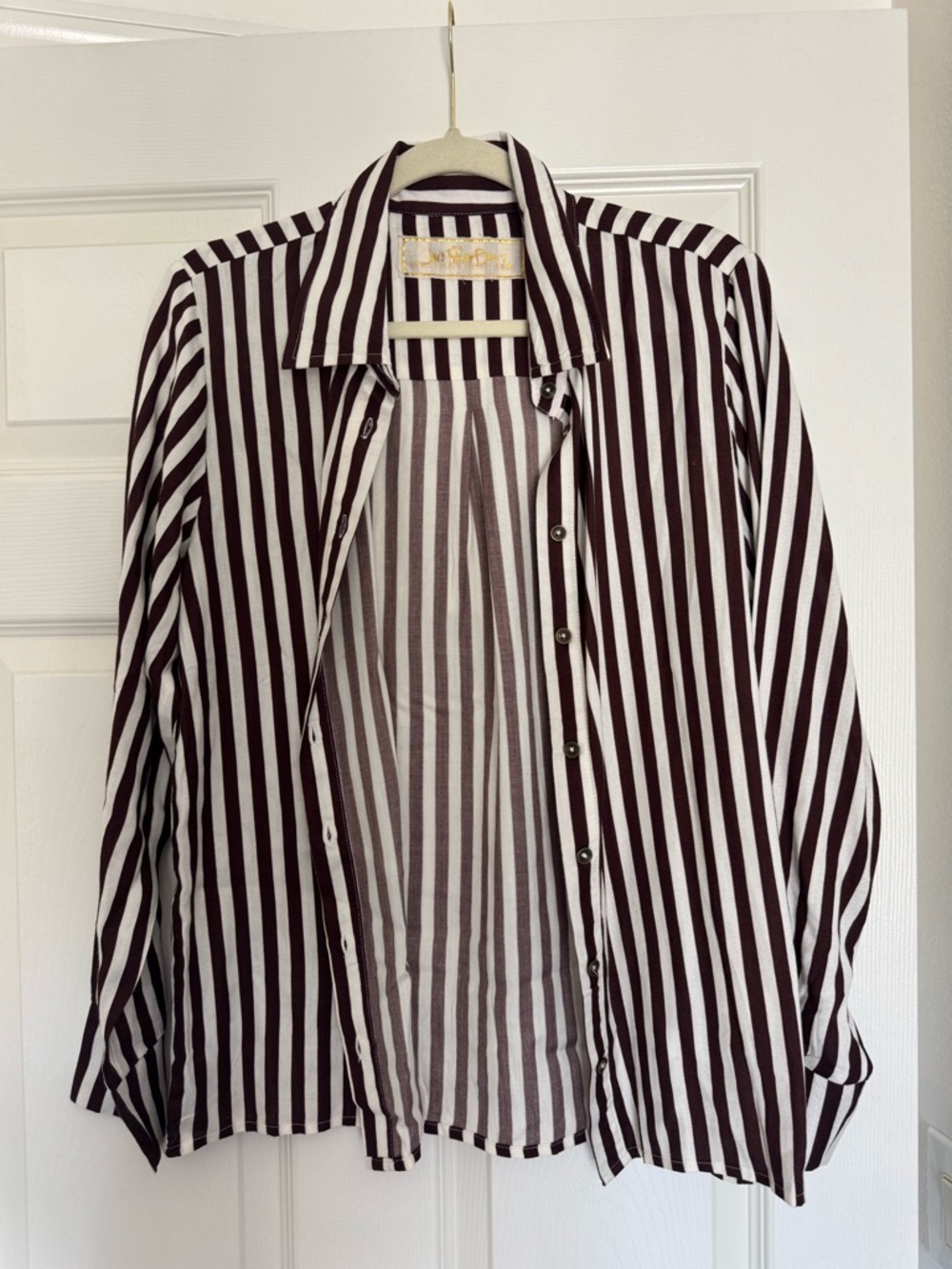 Jen’s Pirate Booty Striped Button-Up Shirt in Brown and White